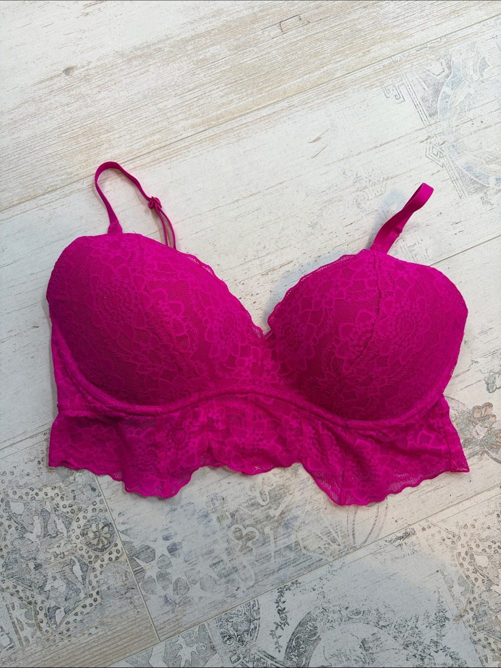 Pink Victorias Secret Hot Pink Lace Bralette Size Large